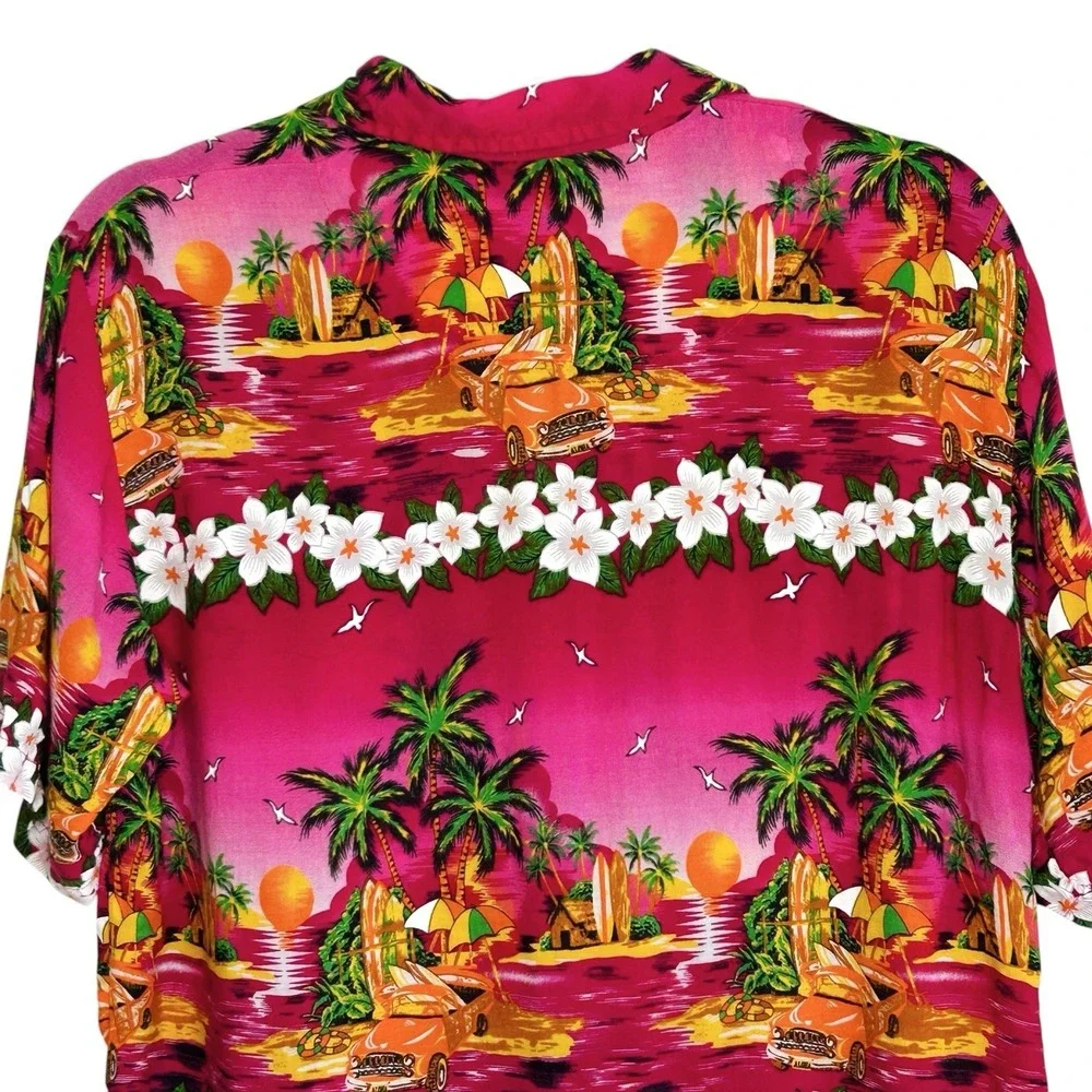 Vintage Jackpot Hawaiian Shirt Men Small Pink Floral Tropical Luau Tiki Vacation